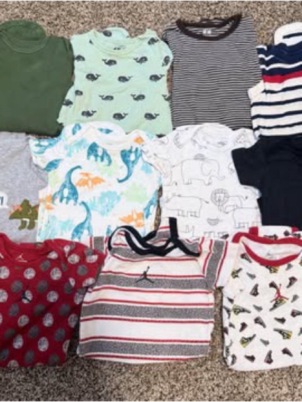 Jordan Kids Mixed Color One-Piece Bodysuit Lot - Red, Green, Blue, Black, White